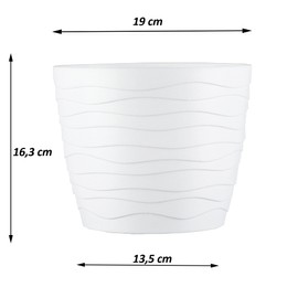Tymar Flower Pot, 2 Pack Round Shape Planter, Indoor Planter, Plastic Planter, Lightweight Twin Pack with 3D Wave Design (19cm, White)