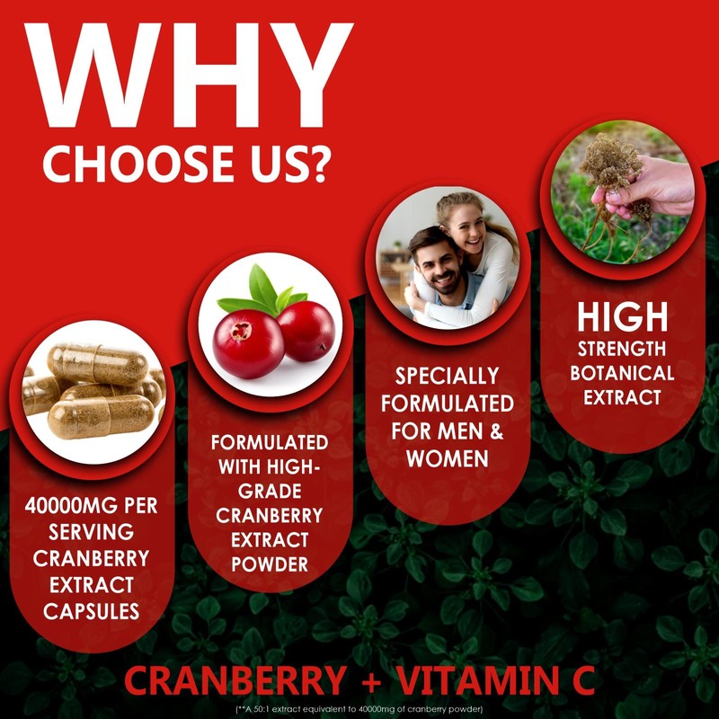 Earth BOTANIC Organic Cranberry Capsules 40,000mg High Strength | 150