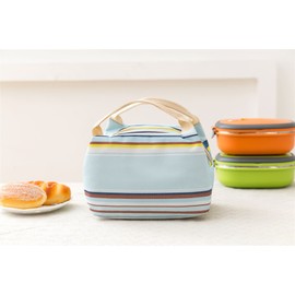 Vinsani Insulated Striped Canvas Thermal Lunch Bag Reusable Portable Cooler Bag Lightweight Convenient Foldable for Work School Picnic Office Adults & Kids – Striped Light Blue