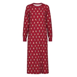 CALIDA Family & Friends Women's Long Sleeve Nightdress Length 120 cm, Rio Red