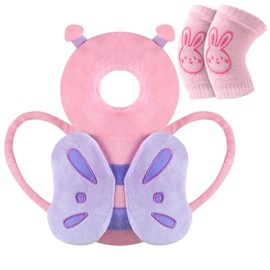 Vicloon Baby Head Protection, Adjustable Protective Pillow Baby, Breathable Baby Head Protective Pad for Children 4-24 Months, Adjustable Infant Pillow Backpack with Knee Pads (Pink Butterfly)
