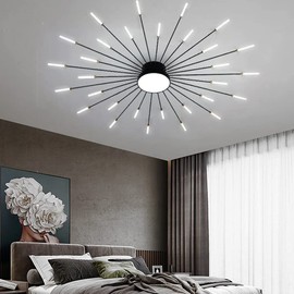 LightInTheBox Modern LED Ceiling Light Sputnik Linear Flush Mount Ceiling Lamp Firework Flower Ceiling Light Fixture for Living Room Bedroom Dining Room (Black, 30-Heads, Natural Light)