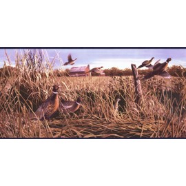 CONCORD WALLCOVERINGS ™ Wallpaper Border Country Pattern Field Barn Sky Birds for Cottage Kitchen Dining Room, Blue Brown Red Green, 10.5 Inches by 15 Feet HB2084B