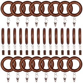 30 PCS Wooden Curtain Rod Rings with Curtain Clips, 1.5 Inch Inner Diameter Wood Drapery Rings for Home Office Window Decor