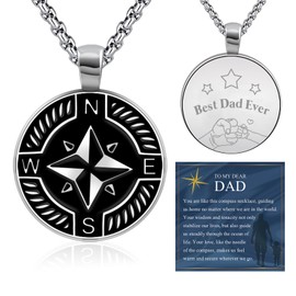 FANCIBAND Christmas Gifts For Dad Compass Silver Necklace For Men, Stainless Steel Necklace Men Grandpa/Step Dad/Papa/First Fathers Day Gift From Daughter/Son