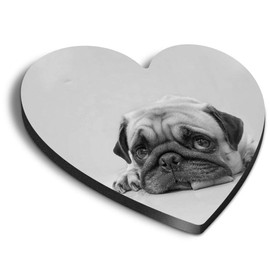 1 x Heart MDF Magnets - ny Cute Pug Dog Puppy 37633