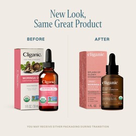 Cliganic Organic Moringa Oil, 100% Pure - For Face & Hair | Natural Cold Pressed (Packaging May Vary)