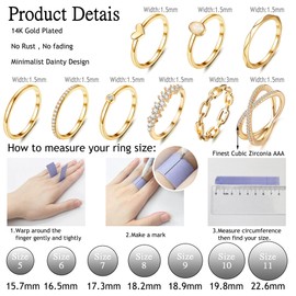 HAIAISO 9PCS 14K Gold Plate Stacking Rings for Women Stackable Knuckle Rings Set CZ Rings Simple Stacking Band Ring Dainty Wedding Gold Ring Comfort Fit Size 7