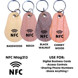 Wooden NFC Keychains for Custom Business Cards - 5 Pack - Laser Engraver Blanks NFC Tags for Digital Business Cards, Basswood, Small