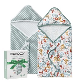 Momcozy Baby Towel with Hooded-2 Pack Soft Bath Towel Set-Shower Gifts or Bath Essential for Infant, Newborn, Toddler (35 X 35 Inch, Petite Blossom)