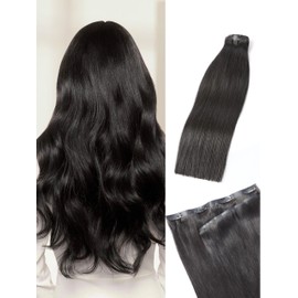 LUVME Straight Seamless 70g 4Pcs Clip in Hair Extensions Full Max with 26inch Remy Human Hair Clip ins Extensions, Natural Black 100% Real Soft Hair