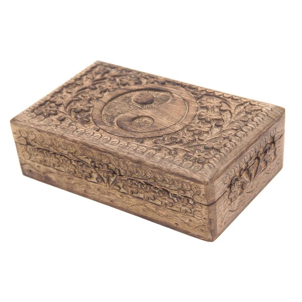 DharmaObjects Yin Yang Hand Carved Jewelry Trinket Keepsake Wooden Storage Box (Large, Yin Yang)