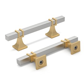 homdiy 12 Pack 3-3/4 Inch(96 mm) Hole Centers Brushed Nickel and Gold Cabinet Pulls Silver and Gold Cabinet Handles Zinc Alloy Brushed Nickel and Brass Dresser Drawer Pulls Kitchen Drawer Handles