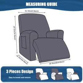 TAOCOCO Recliner Chair Covers Stretch Polyester Fabric 3-Piece for Large Recliners, Soft, Breathable and Skin-Friendly Furniture Protector - Fits Most Recliner Sizes (Turquoise Blue)