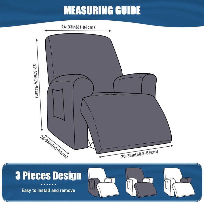 TAOCOCO Recliner Chair Covers Stretch Polyester Fabric 3-Piece for Large