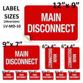 Littversions Assorted 10 Pack Main Disconnect Sticker Electrical Service Label Notice Emergency Sign Symbol Decal Marker Vinyl 12x9 9x12 9x7 7x9 6x4 4x6 3x2 2x3 10.7 3.5 inches Vinyl Waterproof Device
