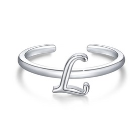 Women's Girls' Letter Ring 925 Sterling Silver Open Adjustable Stackba Initial Alphabet A-Z Rings Ankle Rings for Children Mother's Day Birthday Gift, Sterling Silver, No Gemstone