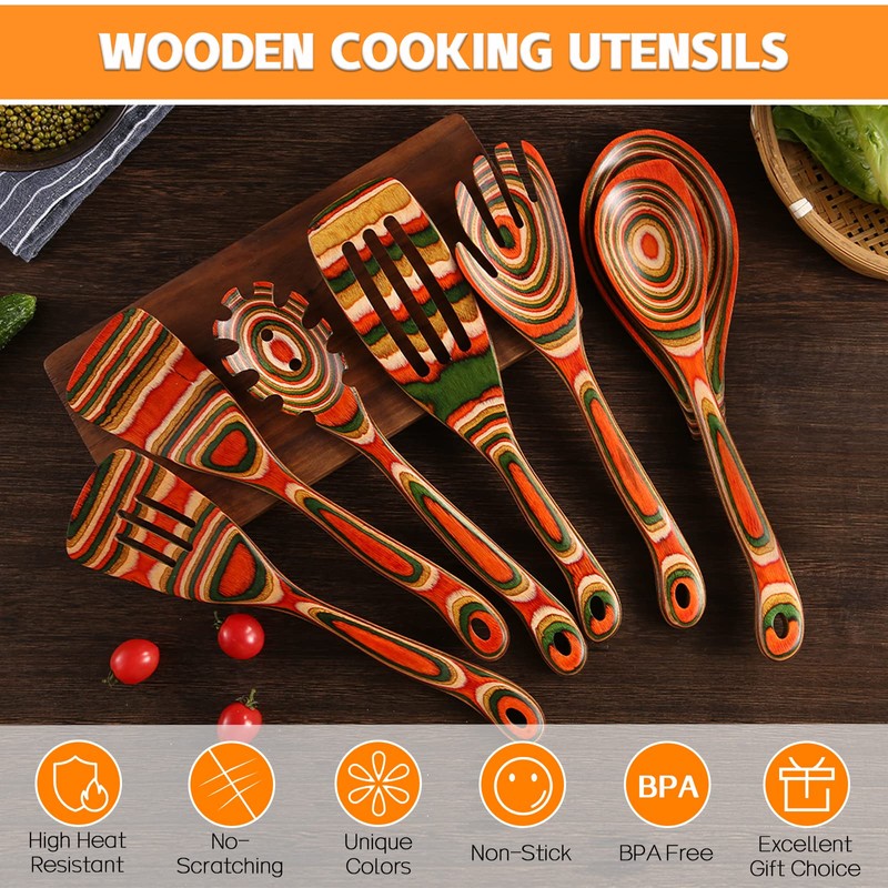 Kitchen Utensils Set for Cooking, NAYAHOSE 7 Pcs Pakkawood Wooden