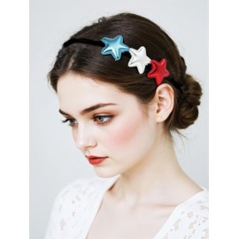 4th of July Headband for Women, Red Silver Blue Glitter Foam Star Hairband with Silver Metal Hair Hoop, Patriotic Hair Accessory