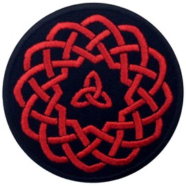 Celtic Knot Circle Patch Biker Applique Embroidered Iron On Sew On Emblem, Red & Black