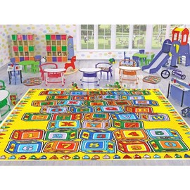 champion rugs Kids/Baby Room/Daycare/Classroom/Playroom Sit Spot Area Rug Abc's Alphabet Letters Numbers Blocks Play Mat Fun Educational Non-Slip Back (5 Feet X 7 Feet)