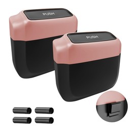 AUCELI 2PCS Car Trash Can with Lid, Mini Automotive Built-in Storage Organizer Garbage Bag, Leakproof Vehicle Trash Bin with 4 Trash Bag, Universal for Home Office Kitchen Bedroom（Rose Red/2PCS）