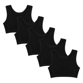 Donella Girls Training Bras - Soft Cotton Kids Sports Bra, 5 Pack Crop Tops, Black, 12-13 Years