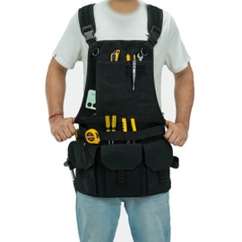 DarkRabbit Woodworking Waxed Canvas Tool Apron, Cut Proof Shop Apron for Welding, Blacksmith, BBQ, Wood Turning Mechanics Apron For Men and Women (Black)