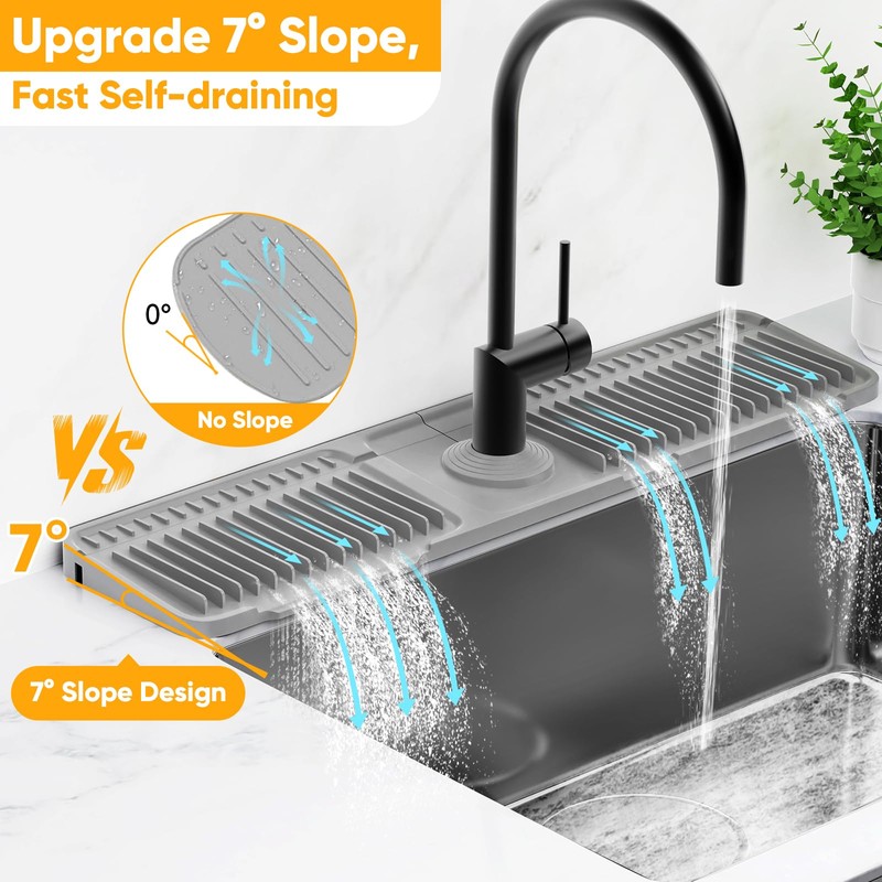 17.7inch Folding Faucet Mat for Kitchen Sink Splash Guard[7° Slope