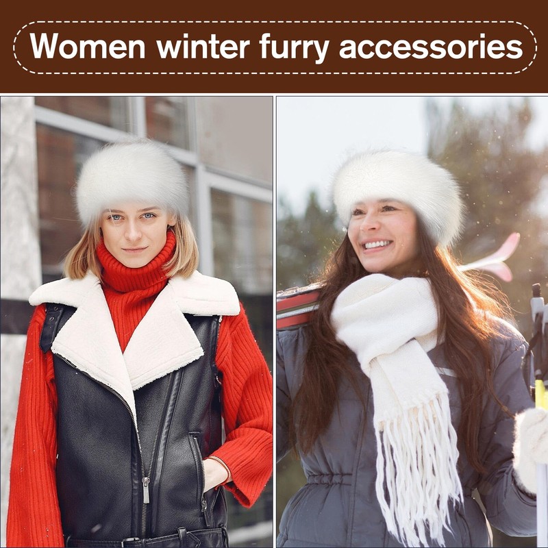 Dikoaina Womens Faux Fur Headband Winter Earwarmer Earmuff Ski (White)