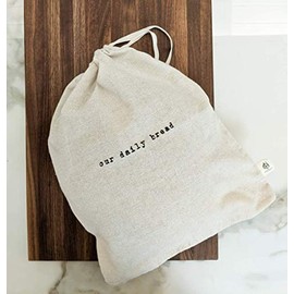Montecito Home "Our Daily Bread" Set of 2 Natural Linen Bread Bags (15x12 Boule Bags), Reusable Drawstring Bag Homemade Bread Storage, Perfect for Bakers, House Warming