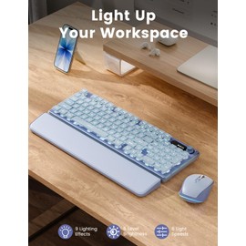 Wireless Keyboard and Mouse Combo - 9 Backlit Effects, Wrist Rest, Double-Shot Keycaps, Metal Panel, Long-Lasting Rechargeable, 2.4G Keyboard Mouse Set for Windows Mac PC Laptop – Sablute (Purple)