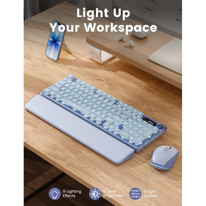 Wireless Keyboard and Mouse Combo - 9 Backlit Effects, Wrist