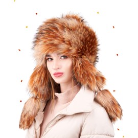 Futrzane Classic Ear Flaps Hat - Fur Trapper Hat for Women - Winter Ushanka Hat (S, Orange Classic)