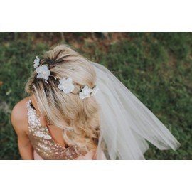 Flower Crown Veil - Bachelorette Veil - Braided - Off White