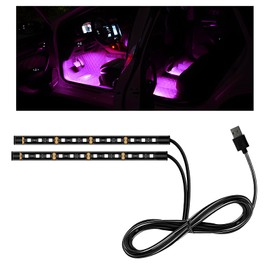 MUQIDA Car LED Strip Light, 12V 24 LEDs Auto Interior Atmosphere Lamp with USB Port, Vehicle Under Dash Ambient Neon Night Light Decorative Strip, Universal Car Accessories (Pink Purple)