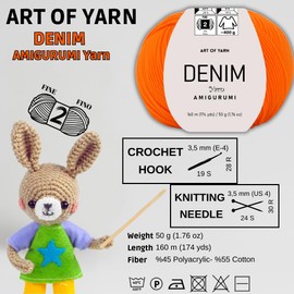Art of Yarn Denim 55% Cotton,45% Poliacrylic, 2 Skeins Total 100gr (3,52 oz),320m (3,48 yds),Soft & Smooth Yarn Sport – Fine(2) for Crocheting, Knitting, Amigurumi, Baby Blankets, Baby Garments 99977