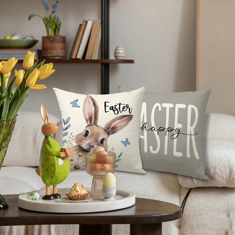 FUYUCHEN Happy Easter Pillow Covers 18x18 Inch Set of 4