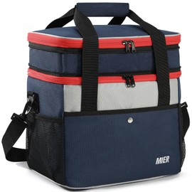 MIER Large Lunch Box for Men Insulated Big Lunchbox Cooler Bag for Adult Work Expandable Dual Compartment Lunch Bags, Maximum Size 24L/30Can(Navy Blue)