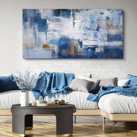KLAKLA Blue Wall Decor - Abstract Canvas Wall Art for Living Room - Artistic Elegance Unveiled in a Beautiful Wooden Frame & Blue and White Pictures for Office Bedroom Wall Decoration