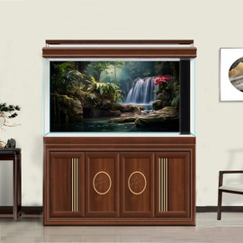 Aquarium Background Crystalline Waterfall Lush Vegetation Verdant Surroundings Terrarium Background Tropical Jungle Style Rainforest Reptile Habitat Background Fish Tank Decor Vinyl 24x12in