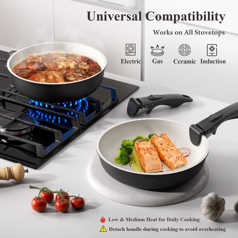 Bazova 23-Piece Removable Handle Pots and Pans Set Non Stick,