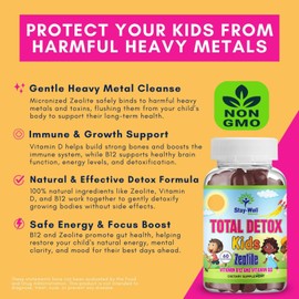 Stay-Well Naturals Natural Zeolite Heavy Metal Detox Kids, Chewable Gummy, Micronized Zeolite, Total Body Metal Cleanse, Toxin Cleanse, Non-GMO, 60 Mixed Berry Gummies