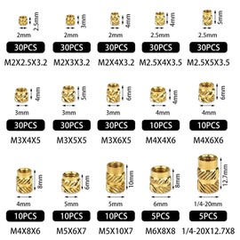 Pack of 300 Threaded Inserts, M2 M2.5 M3 M4 M5 M6 Insert Nut Brass Threaded Bushings Female Thread Knurled Nuts with Plastic Box for Plastic Parts by Heat or Ultrasonic in 3D Printer Parts