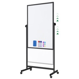 Rolling Whiteboard on Wheels, 32x48 Inches Double-Sided Magnetic Dry Erase Board with Stand, Height Adjustable Mobile White Board Easel for Classroom Home Office Black