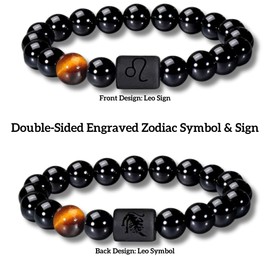 Zodiac Leo Black Beaded Bracelet with Tigers Eye Accent, Astrological Stretch Bracelet, Trendy Jewelry Gift for Leo Women & Men, One Size, Tiger's Eye Black Onyx, no gemstone