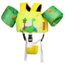 MoKo Kids Swimming Vest 20-50 lbs, Toddler Floaties, Arm Band Floaties with Adjustable Strap, Swim Jacket Water Wing Pool Float, Water Sports Learning Swim Training Equipment, Yellowish Green Dinosaur