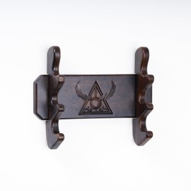 Handicraftviet Wand Display Stand Wall Mount, Handmade Carved Wooden Holder Wands 3 Tiered for Collection, Black (3 slot wand stand)