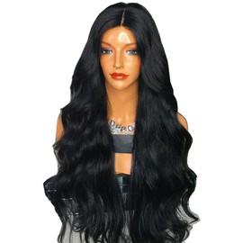 Maycaur Long Black Hair Big Wavy Synthetic Lace Front Wigs Heat Resistant Hair Wigs for Black Women