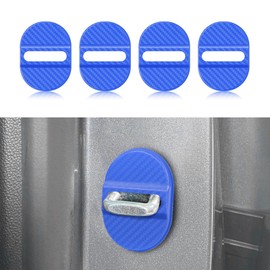wuyaoyao 4PCS Car Door Latch Lock Cover, Carbon Fiber Car Door Lock Latches Cover, Automotive Door Latch Guard, Self-Adhesive Vehicle Door Latch Protector Trim Decoration for Most Cars (Blue)